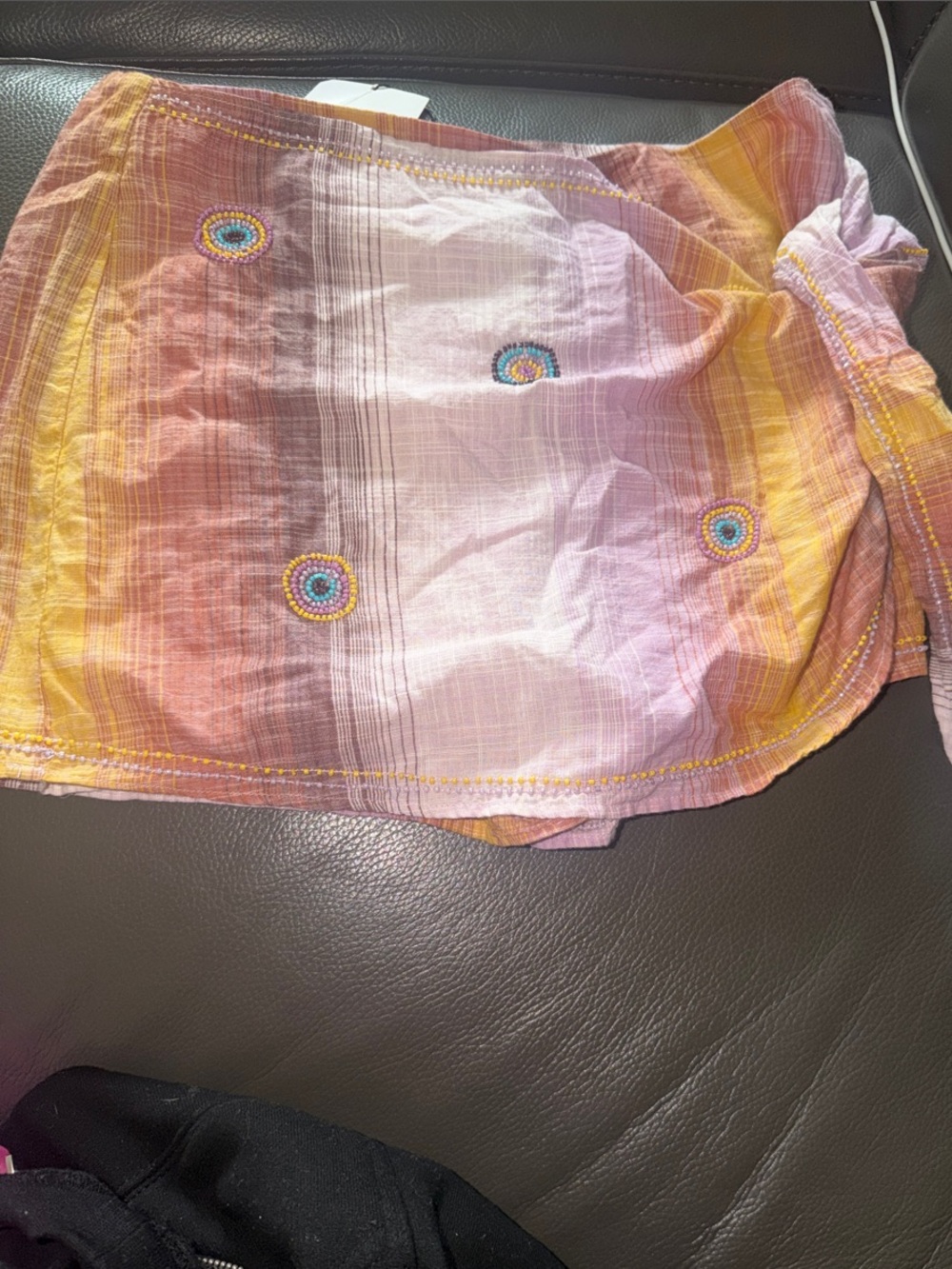 Zara Mauve and Mustard Striped Wrap Skirt with Embroidered Accents